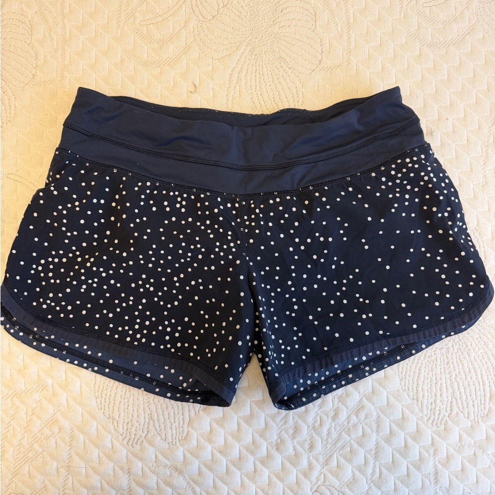 Lululemon navy and white polka dot shorts